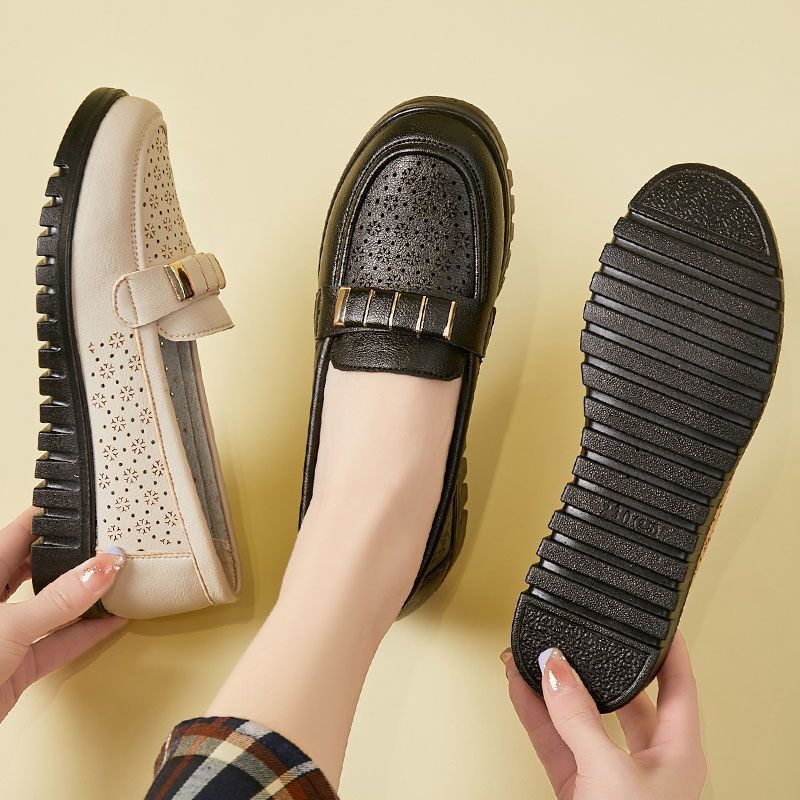 Zapatos de suela blanda de cuero auténtico para personas de mediana y avanzada edad