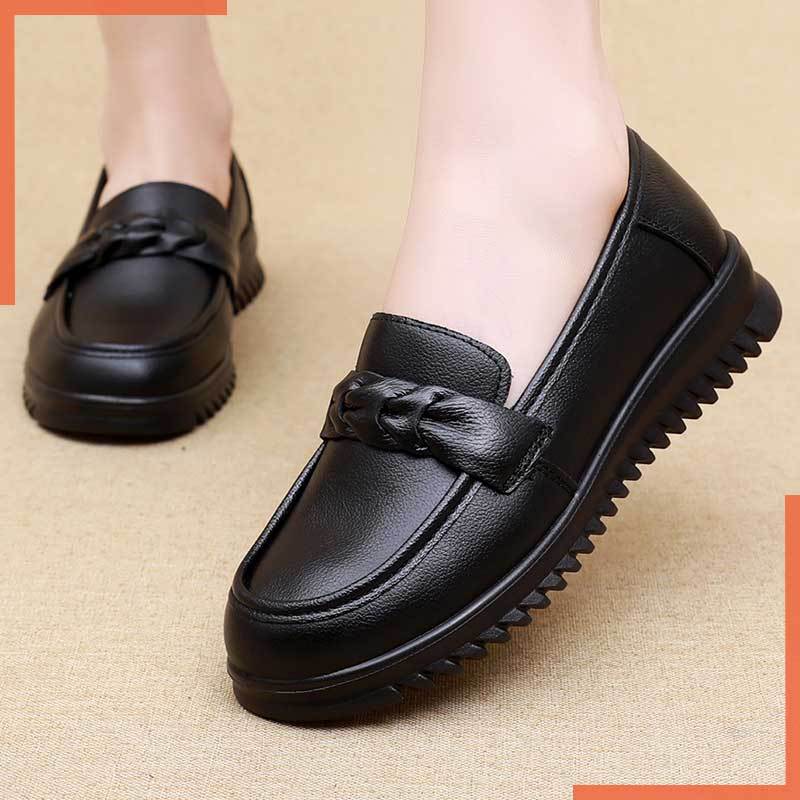 2025 nuevos zapatos de piel con tacón de cuña