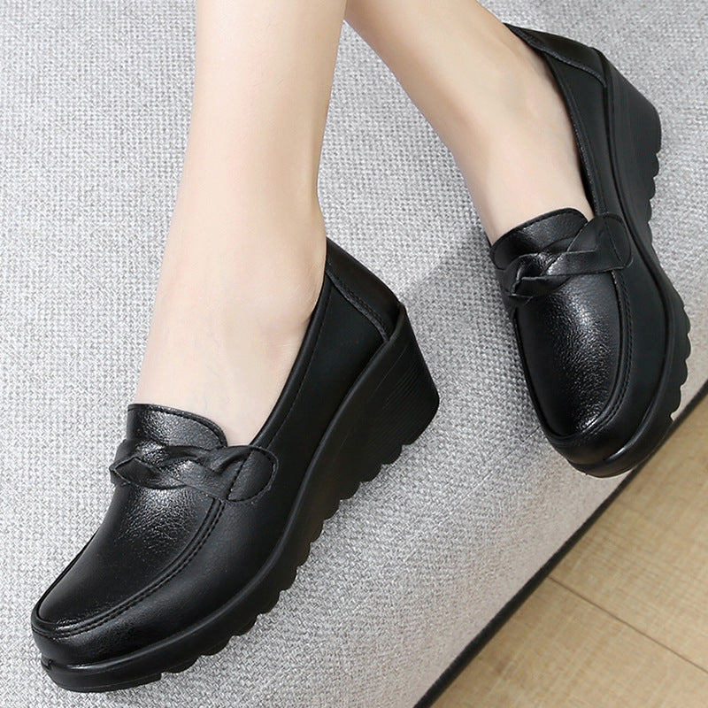 2025 nuevos zapatos de piel con tacón de cuña