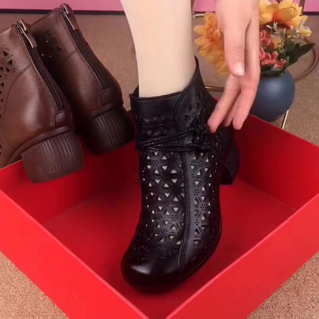 Sandalias de piel estilo étnico para mujer