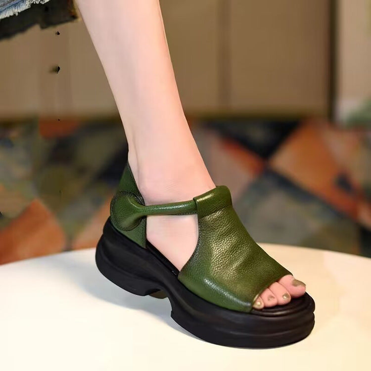sandalias de piel auténtica con boca de pez