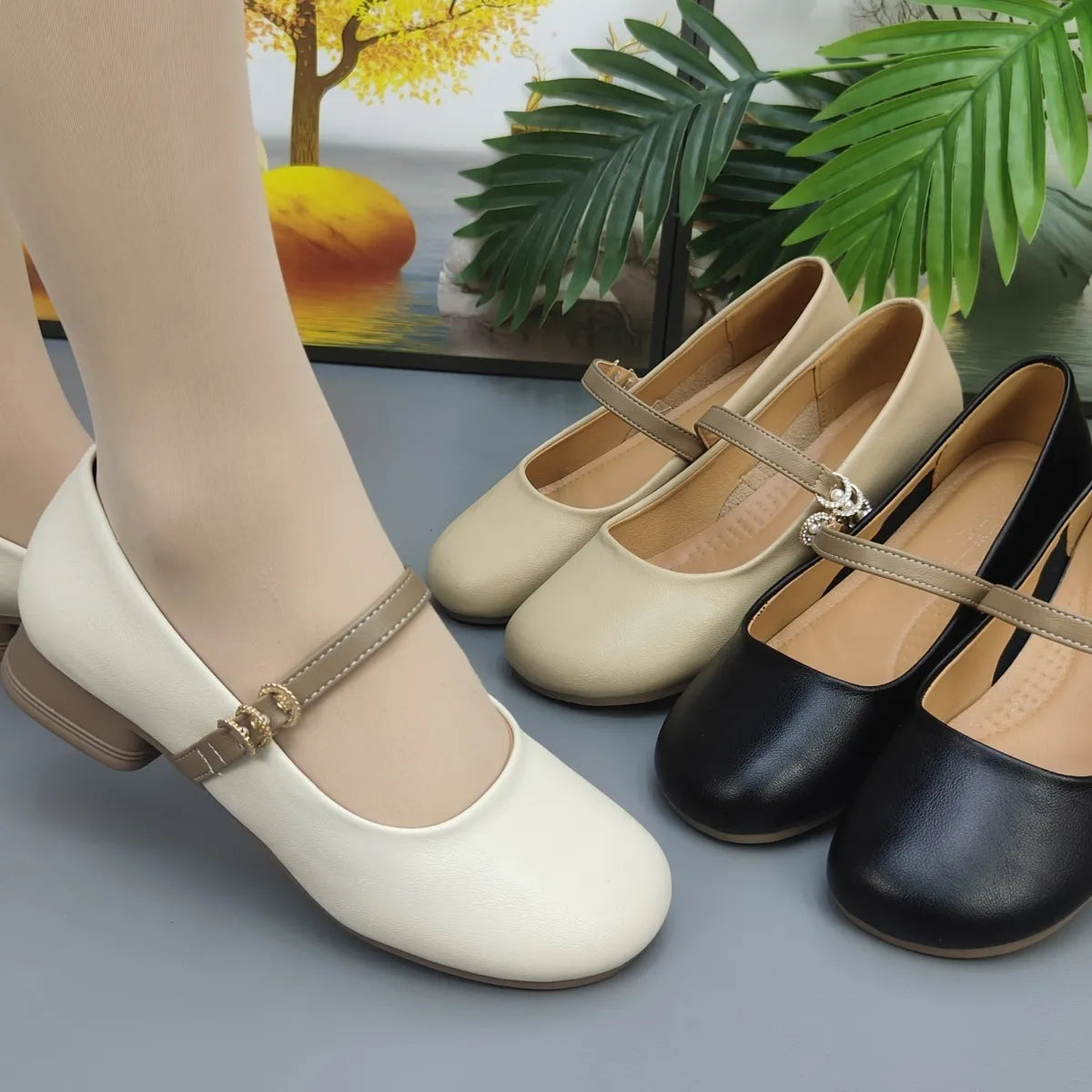 Zapatos cómodos de punta redonda de piel suave