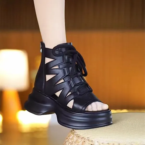 Sandalias retro con plataforma y cordones