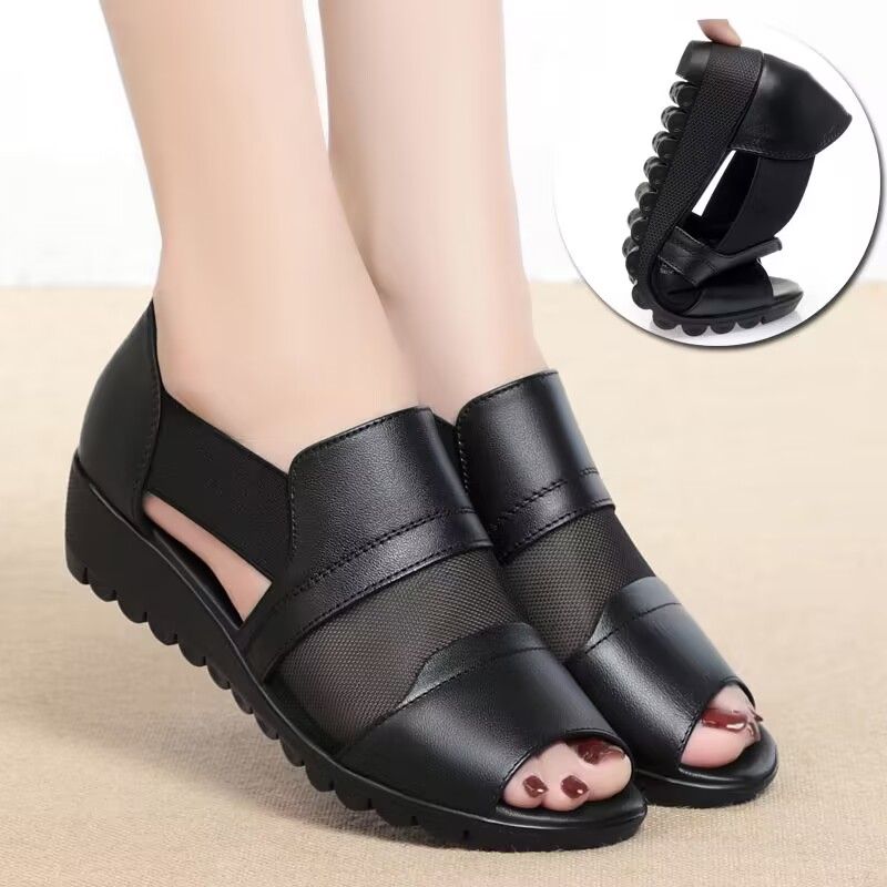 Sandalias de cuña de piel suave