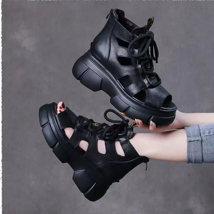 Sandalias romanas de suela gruesa de piel suave