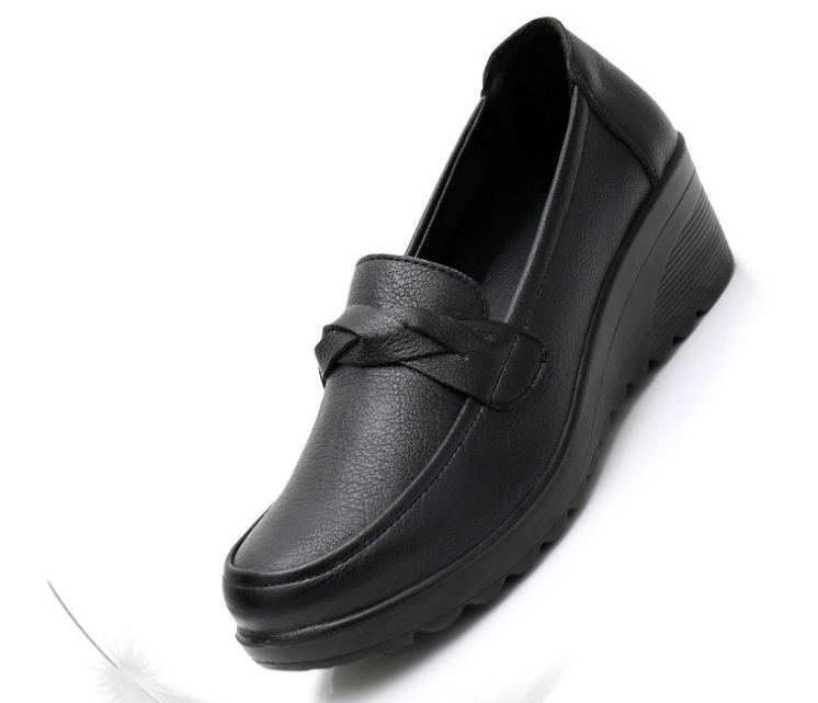 2025 nuevos zapatos de piel con tacón de cuña