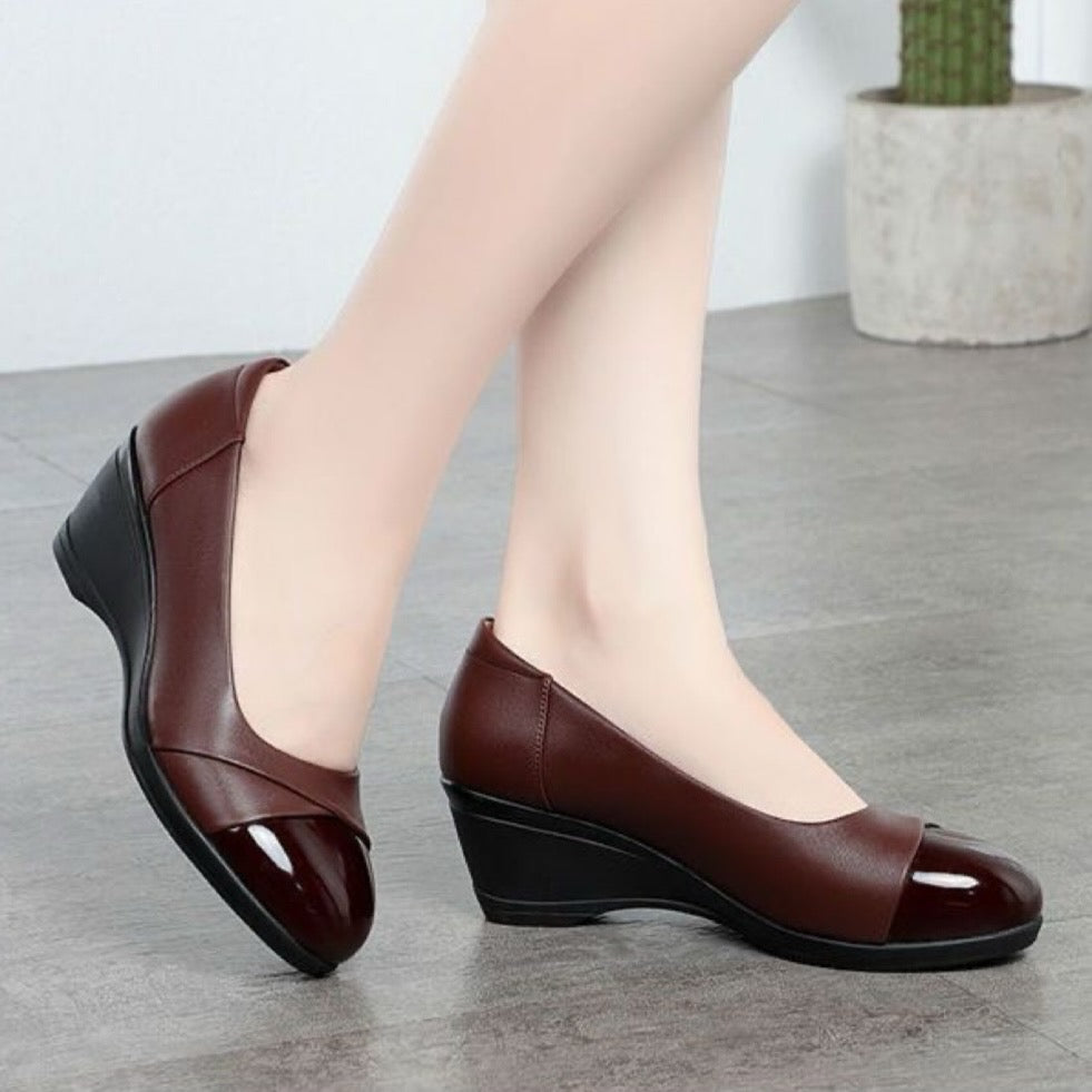Zapatos de cuña de piel auténtica y suave