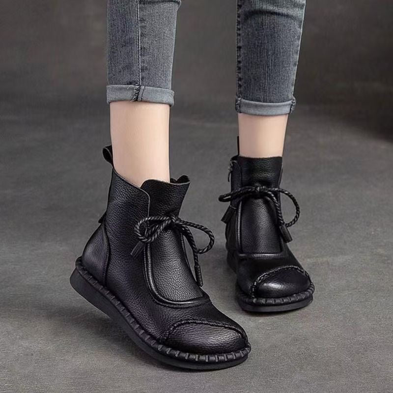 Botines Retro De Mujer Con Cordones Y Punta Redonda