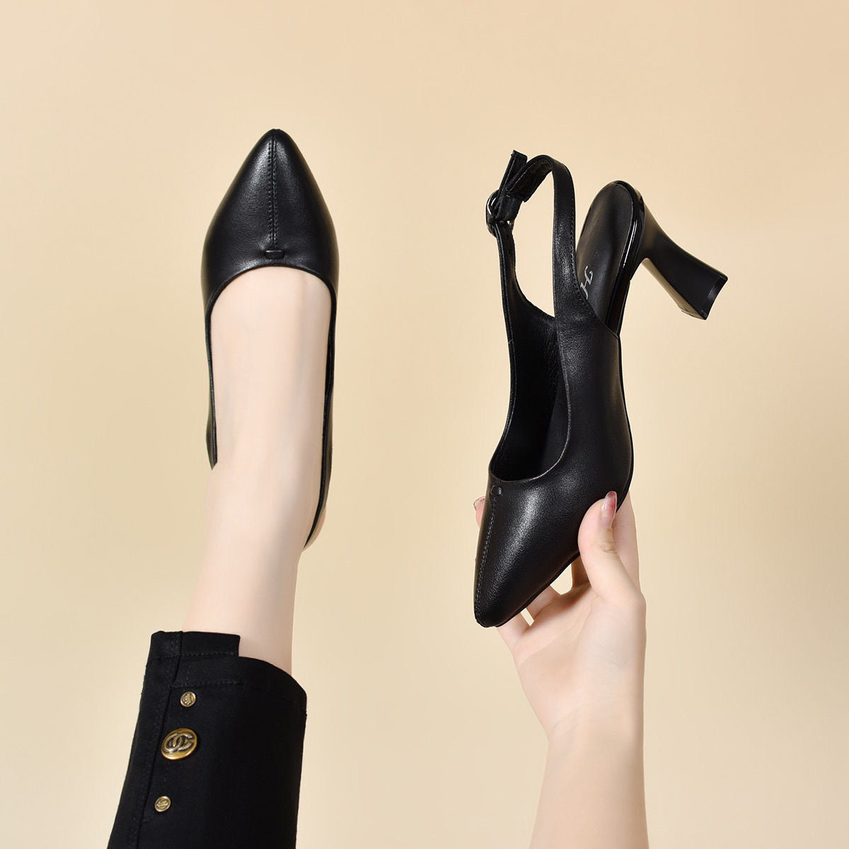 Tacones altos de cuero de tacón medio