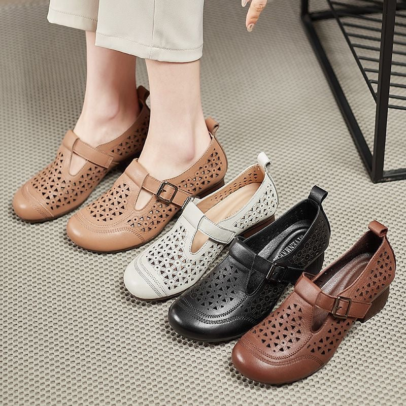 Zapatos huecos de cuero suave