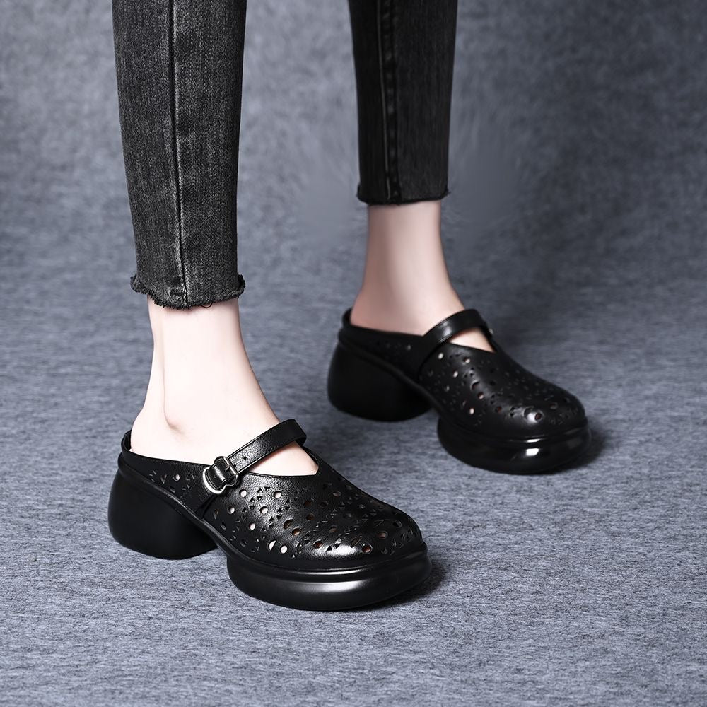 Zapatillas de suela gruesa de piel de vaca