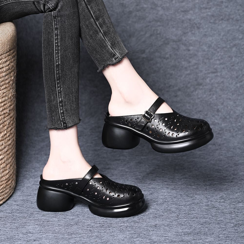 Zapatillas de suela gruesa de piel de vaca