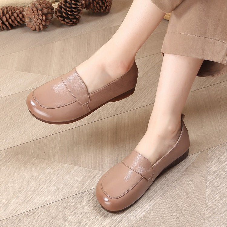 Zapatos de cuero retro de tacón bajo