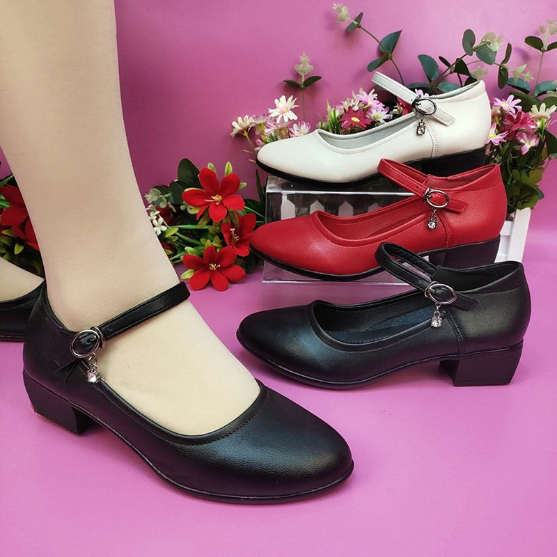 Zapatos de piel con tacón bajo y suela blanda
