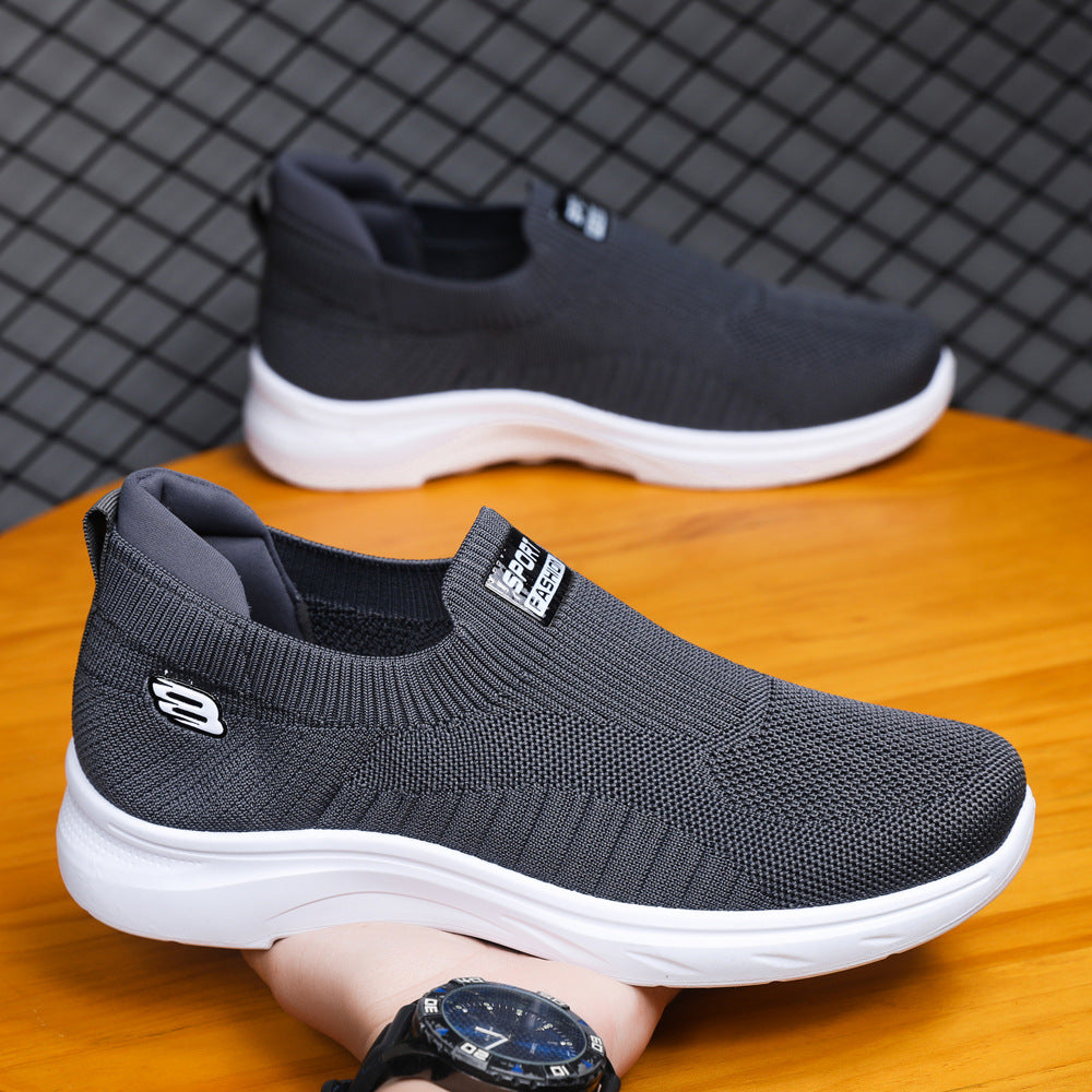 2025 nuevas zapatillas deportivas de correr tejen zapatos casuales transpirables y ligeros para volar zapatos casuales para hombres con suelas gruesas