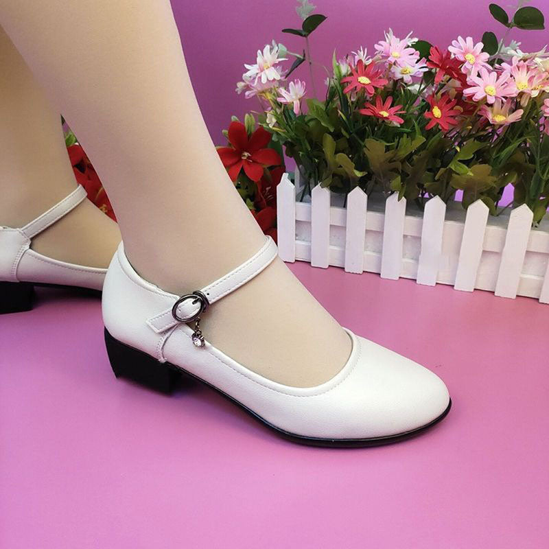 Zapatos de piel con tacón bajo y suela blanda