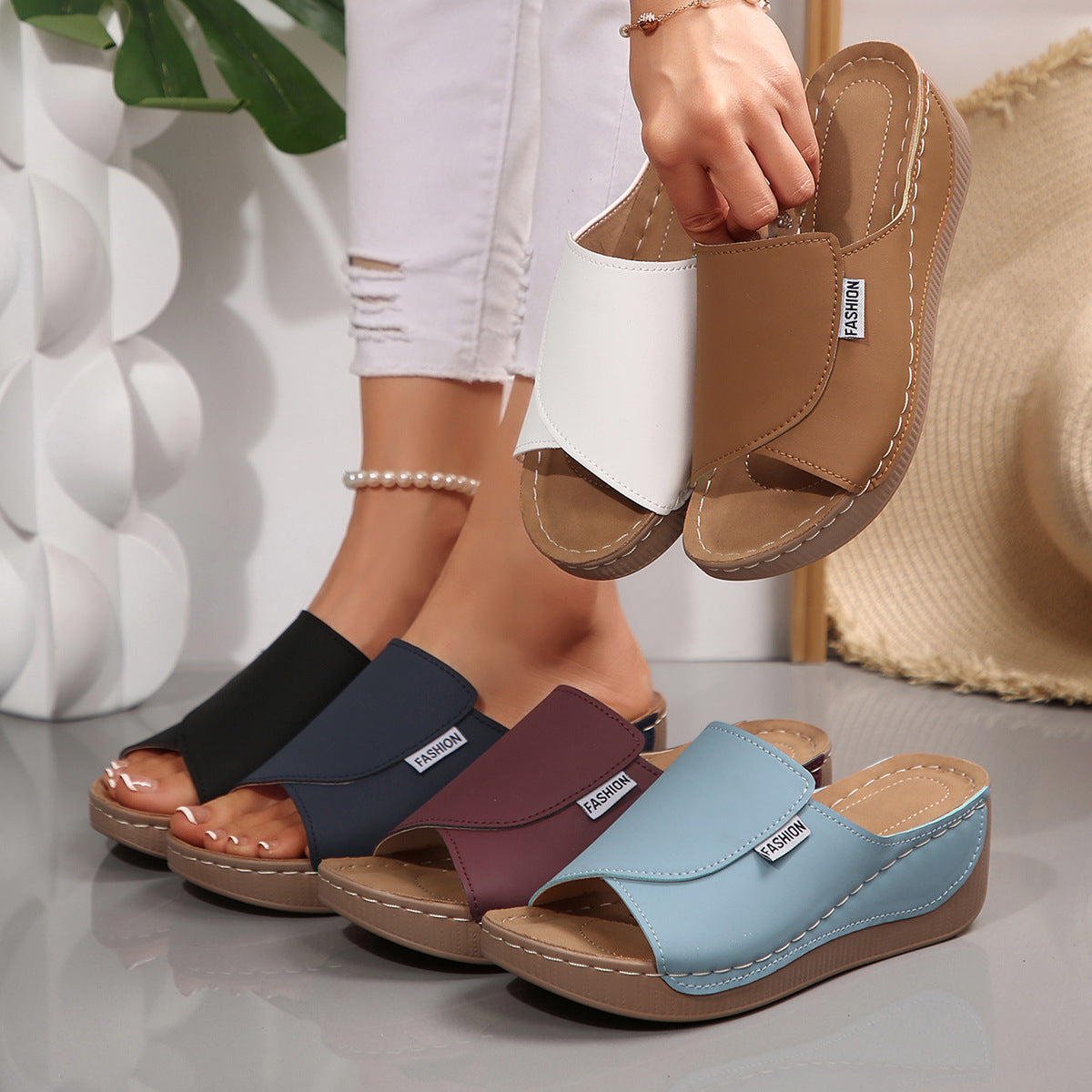 Sandalias de color liso de moda para mujer