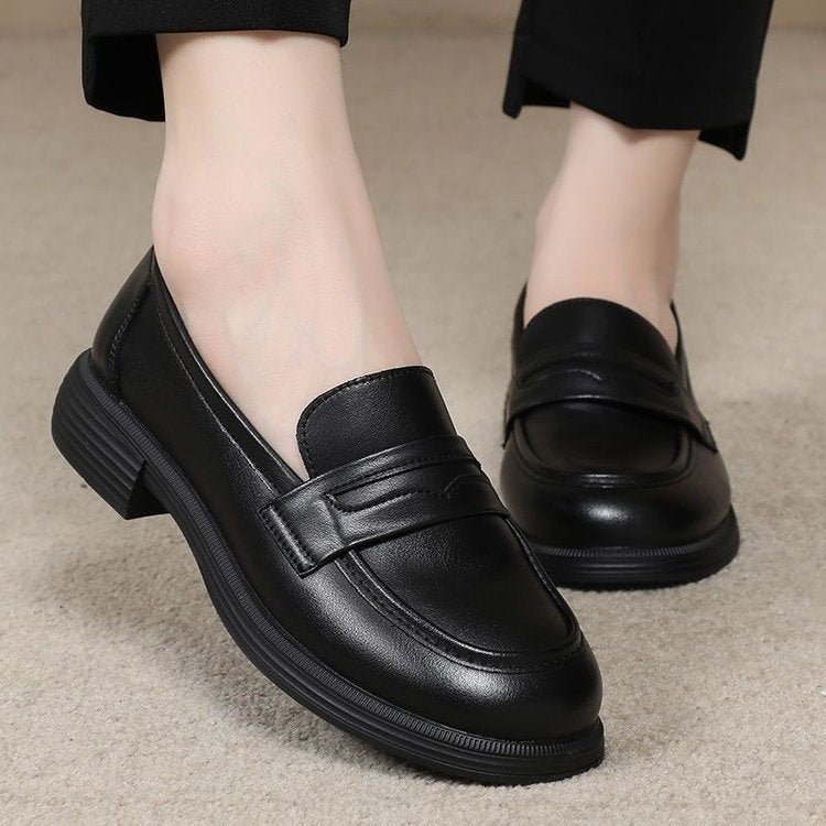 Zapatos planos antideslizantes de suela blanda de cuero genuino