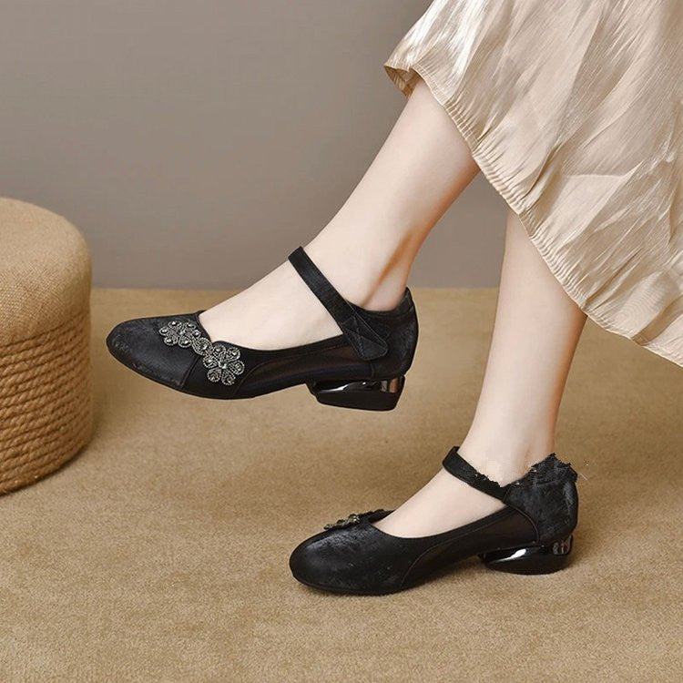 Zapatos de piel de malla con punta redonda