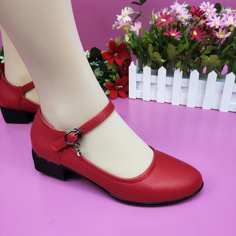 Zapatos de piel con tacón bajo y suela blanda