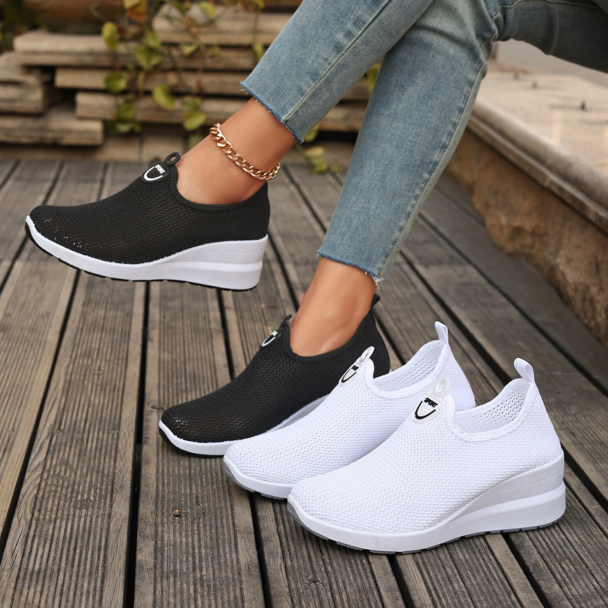 Tenis Slip-On Mujer con Suela Elevada Cómoda