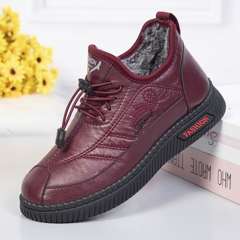 (descuento)Zapatos de cuero de algodón de invierno para mujeres (fashion rojo)