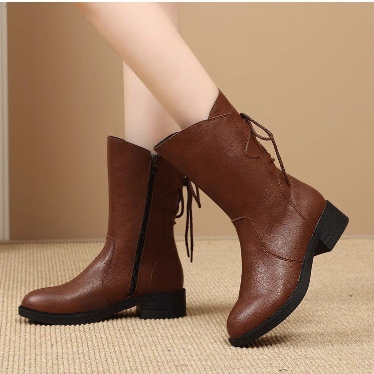 Botas retro de piel con tacón bajo