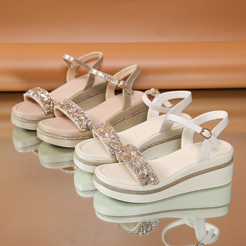 Sandalias con hebilla de moda y diamantes de imitación