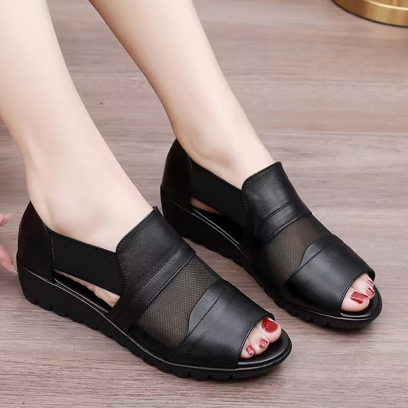 Sandalias de cuña de piel suave