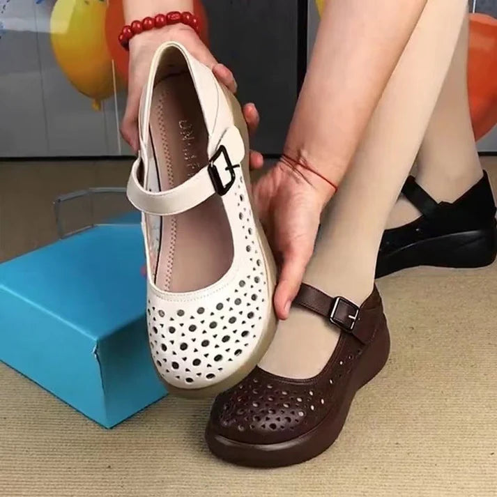 2026 nuevos zapatos de cuero con agujeros huecos