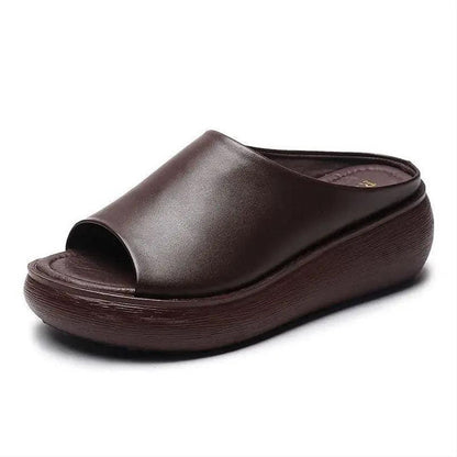 Sandalias de cuña retro de piel suave