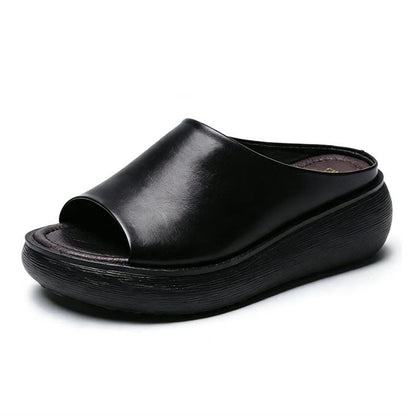 Sandalias de cuña retro de piel suave