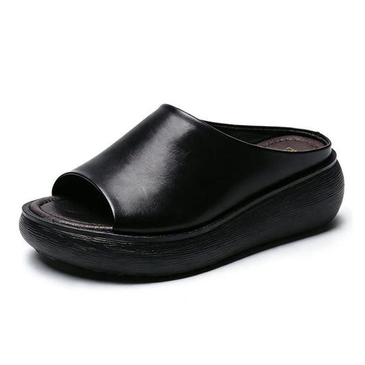 Sandalias de cuña retro de piel suave