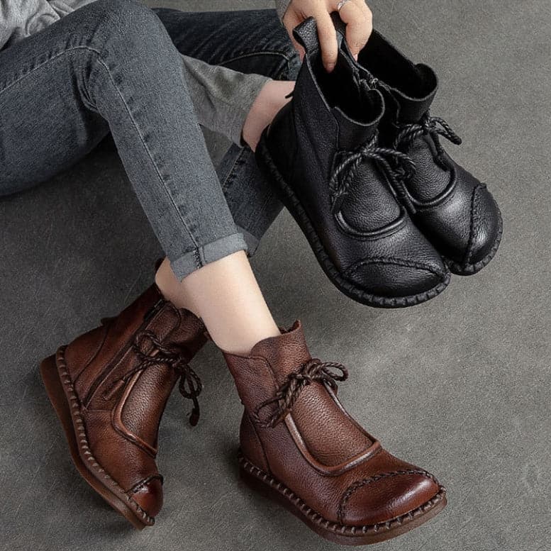 [100% piel de vacuno]Botas retro de piel suave