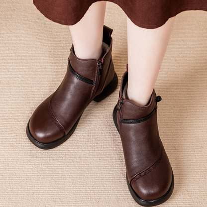 Botines de Piel Suave con Tacón Bajo