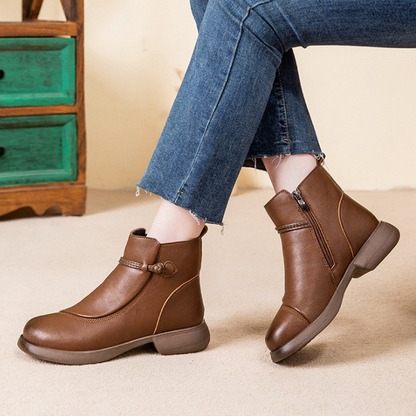 Botines de Piel Suave con Tacón Bajo