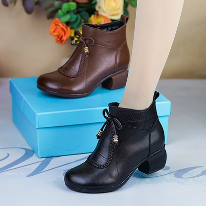 Botas de terciopelo de tacón medio de piel auténtica