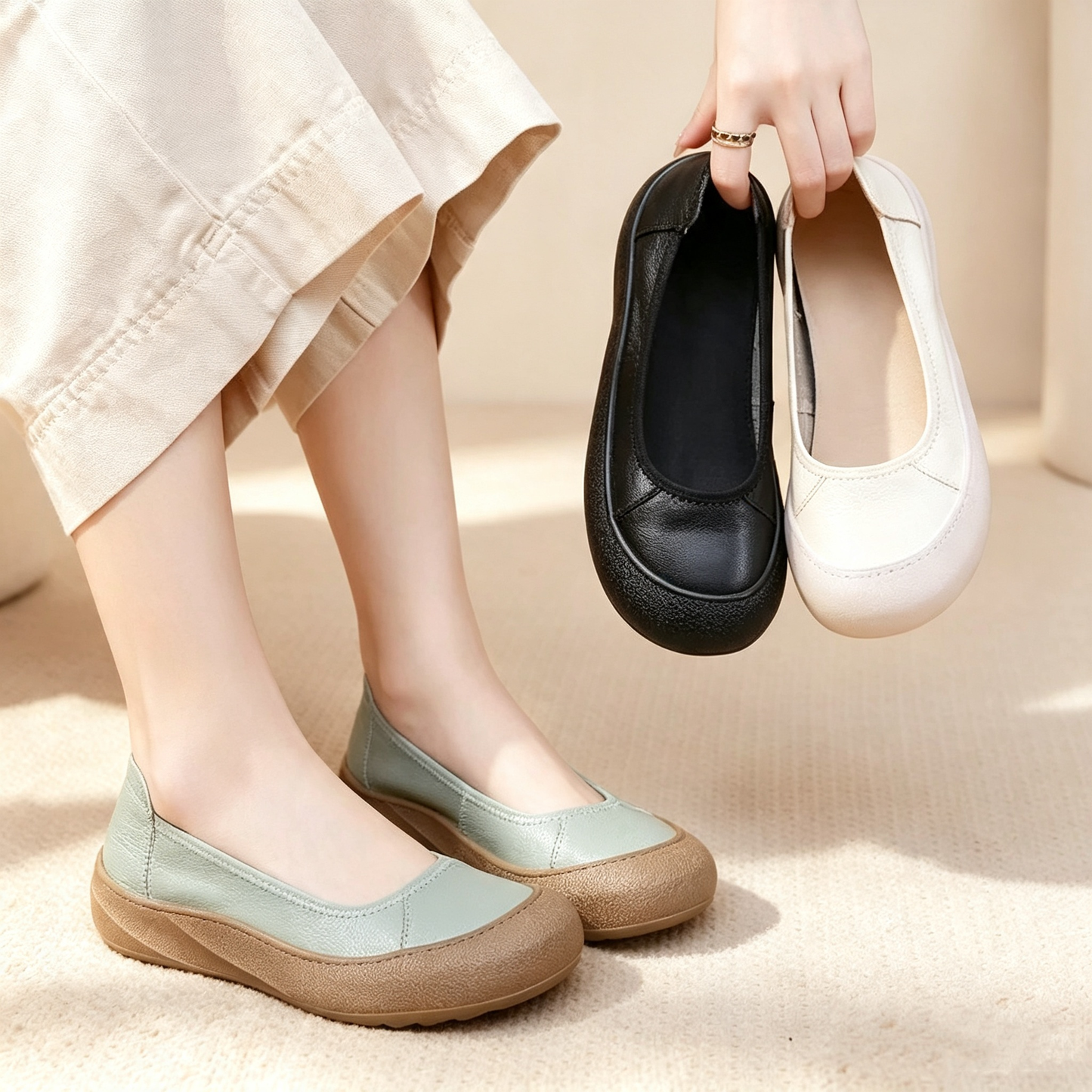 Zapatos de piel genuina con suela flexible