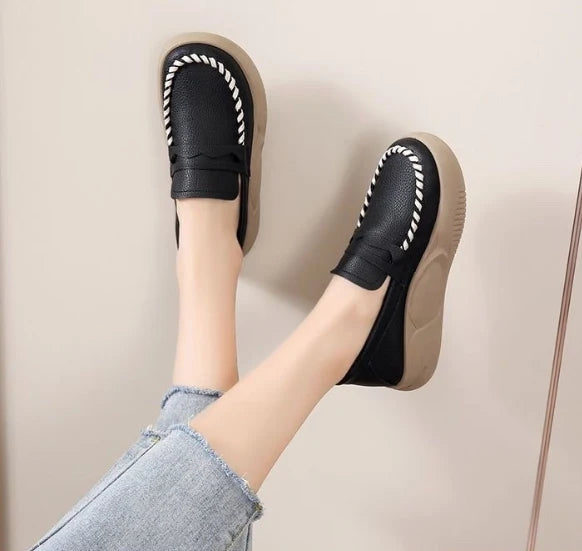 Zapatos Mocasines de Piel Suela Gruesa para Mujer