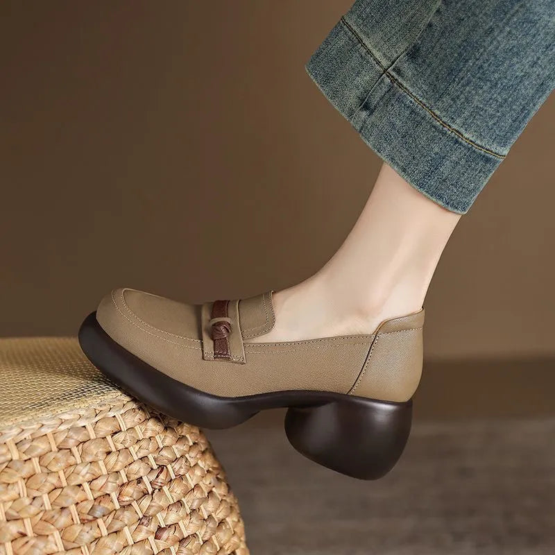 Mocasines de plataforma con tacón grueso(piel auténtica)