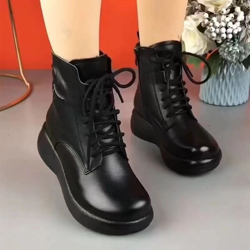 Botas de terciopelo con punta redonda y tacón medio