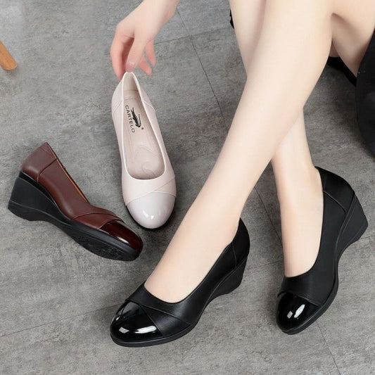 Zapatos de cuña de piel auténtica y suave
