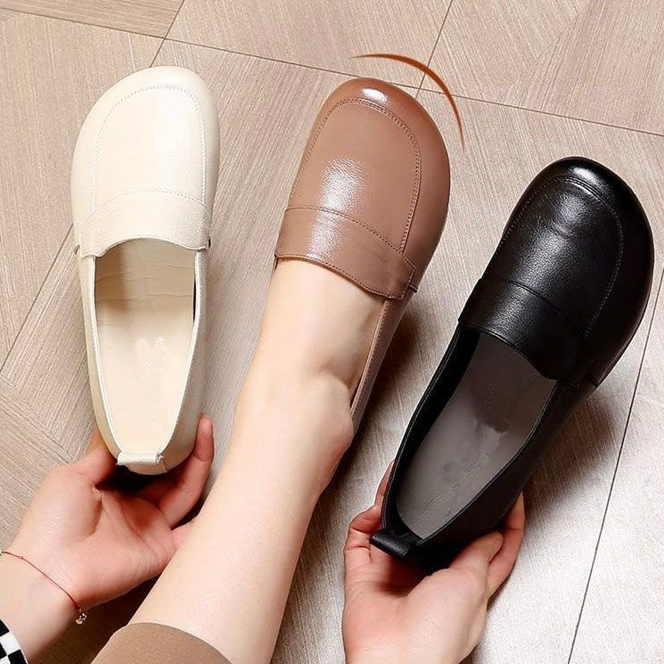 Zapatos de cuero retro de tacón bajo