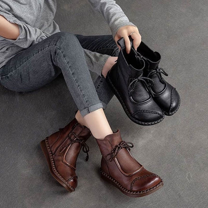 Botines Retro De Mujer Con Cordones Y Punta Redonda