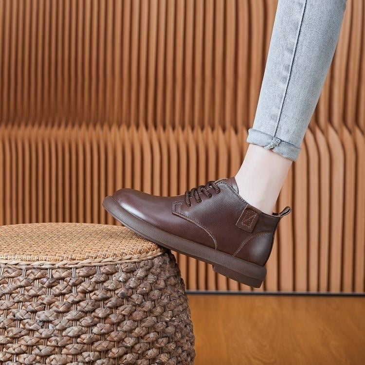 Botines de Piel Genuina para Mujer con Cordones