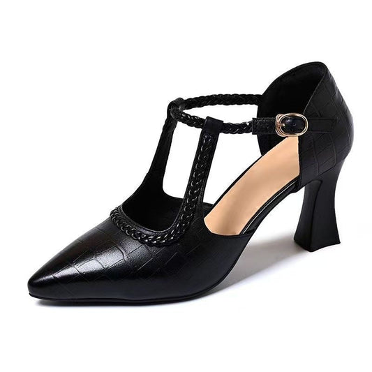 Zapatos retro de piel con tacón grueso