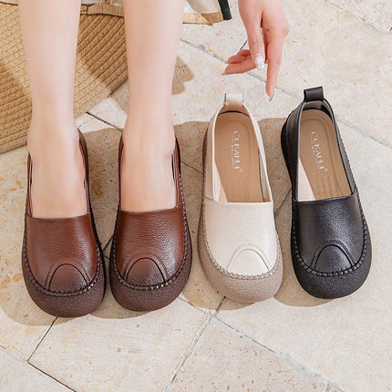 Zapatos de punta redonda 100% de cuero suave
