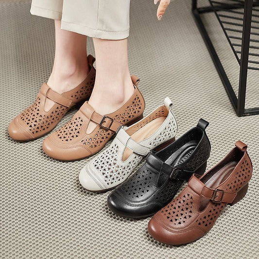 Zapatos huecos de cuero suave