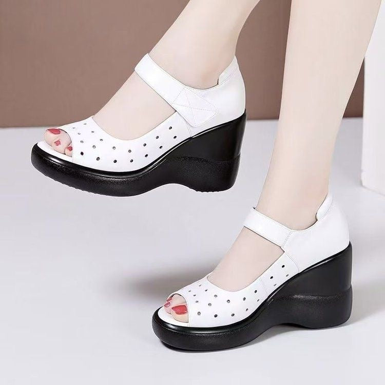 Sandalias de cuña con plataforma de piel suave