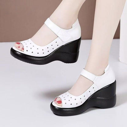 Sandalias de cuña con plataforma de piel suave